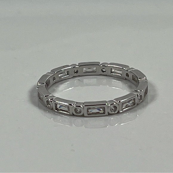 925 Sterling Silver Rhodium Plated CZ Stacker Eternity Ring Size 5.75 - Picture 8 of 8